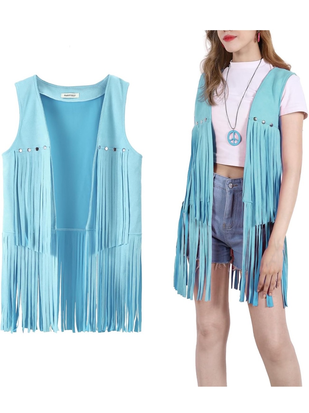 Fringed Light Blue faux Suede Vest medium western 70s hippie nwt cowgirl